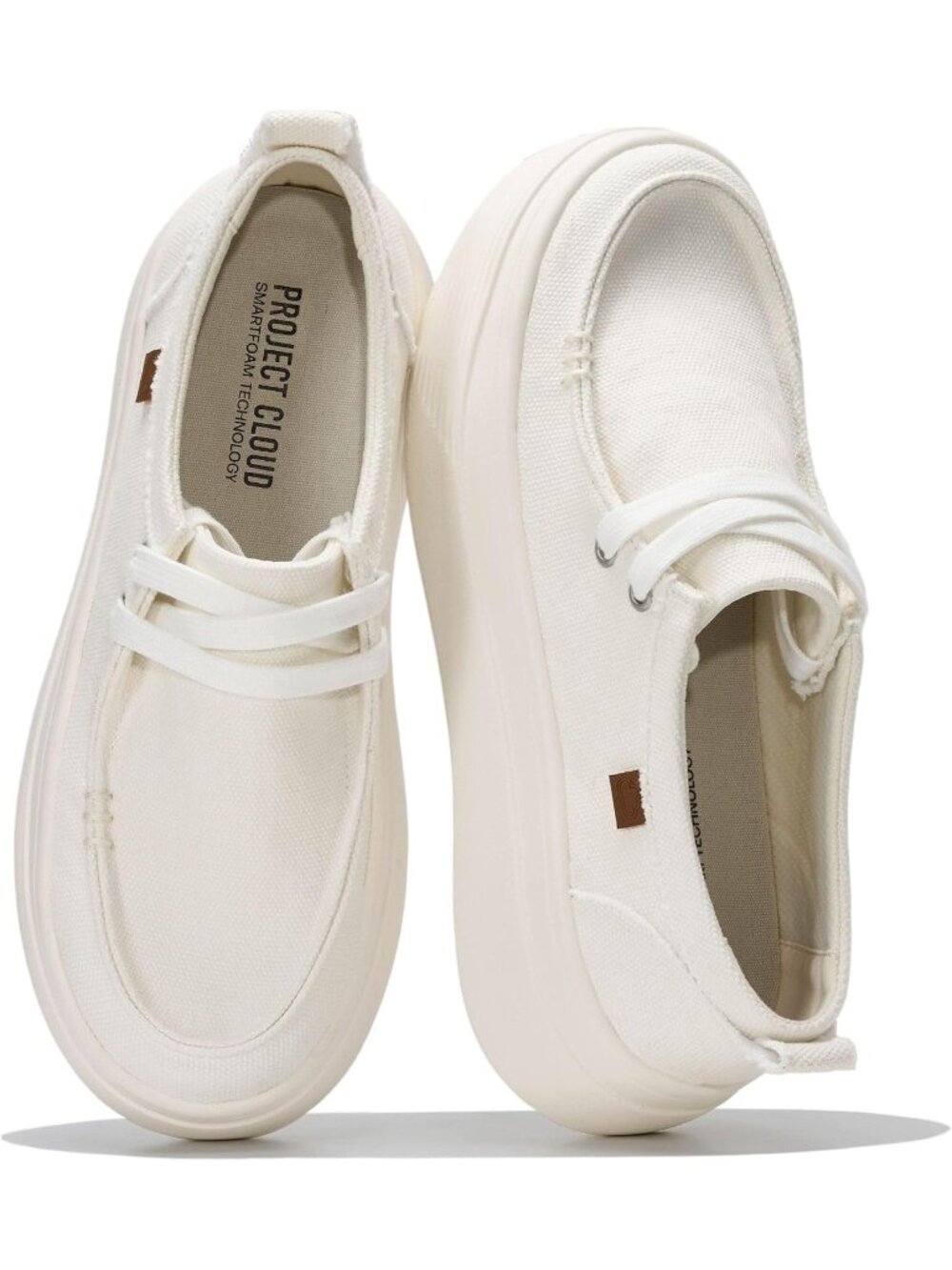 Project Cloud Women's Off White Closed Toe Pull On Retro Canvas Platform Loafers